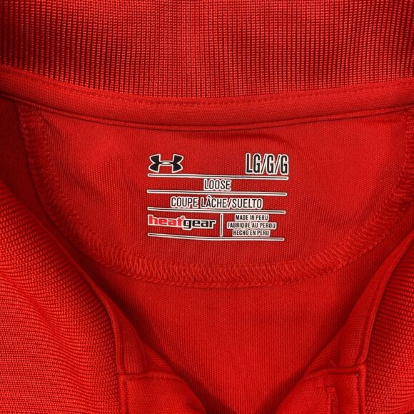 Under Armour Polo Shirt Mens L Large Poppy Heatgear Short Sleeve Performance - Picture 4 of 10